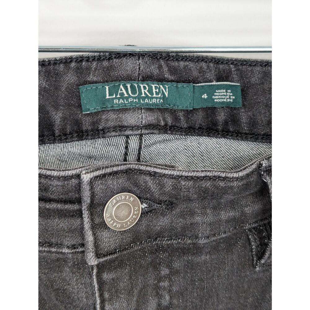 Lauren Ralph Lauren Jeans Womens 4 Black Cropped Floral Embroidered Hem Stretch - Picture 3 of 14